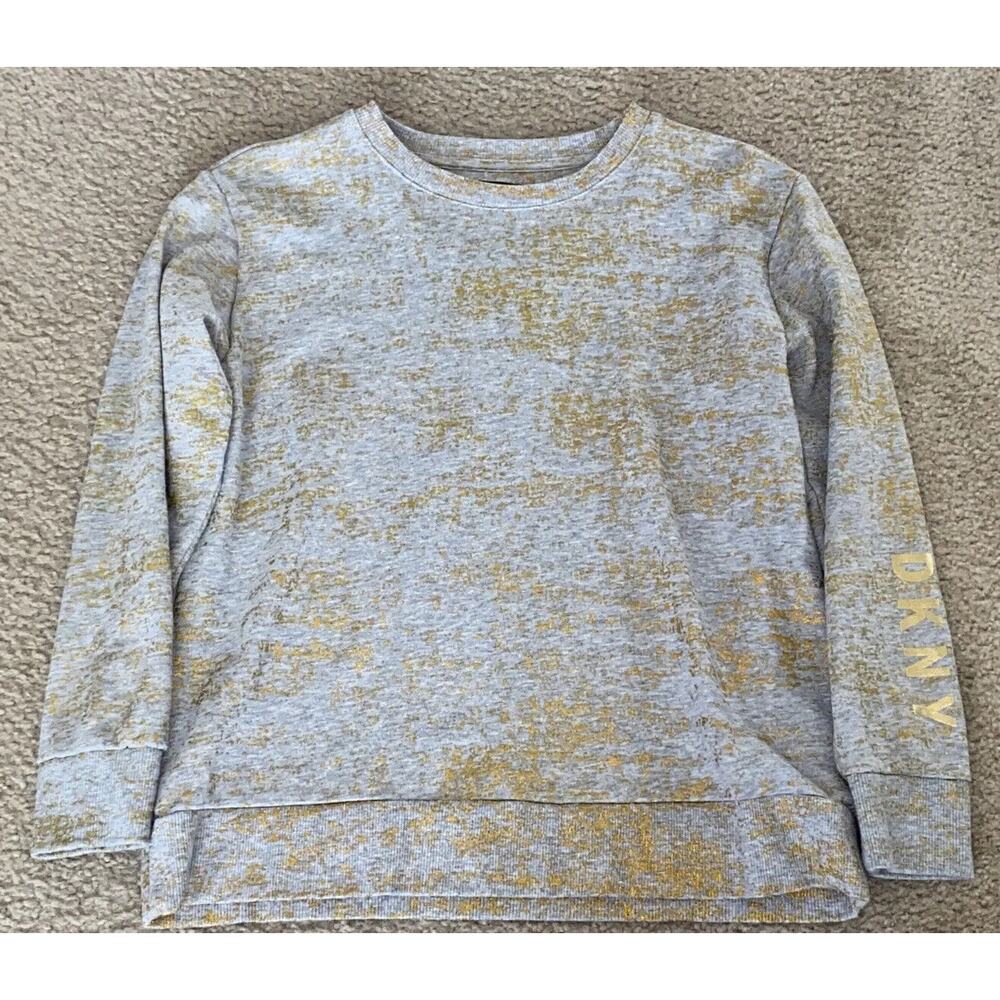 DKNY Women’s Long Sleeve Gray Gold Sweater Everywhere Sweatshirt XS Extra‎ Small